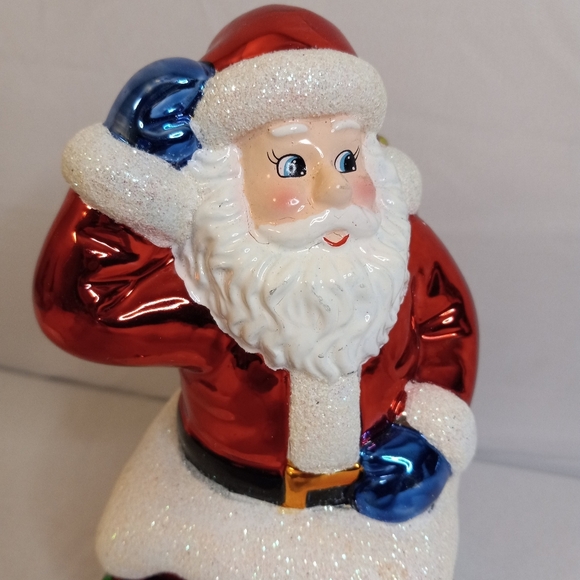 2004 CHRISTOPHER RADKO Christmas Glass SANTA CLAUS Candy Box Glitter 7.5 " H - Picture 2 of 10